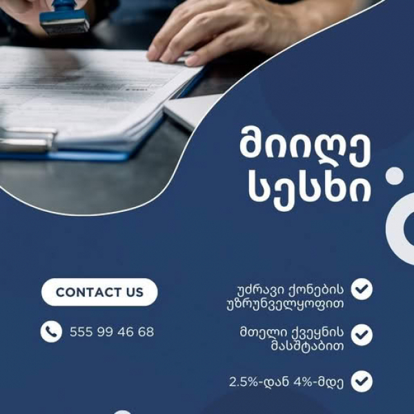 გავასესხებთ თანხებს უძრავი ქონების უზრუნველყოფით